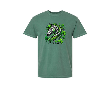 brand:Comfort Colors|color:Light Green|St Patricks Day Horse Lucky Graphic T-Shirt