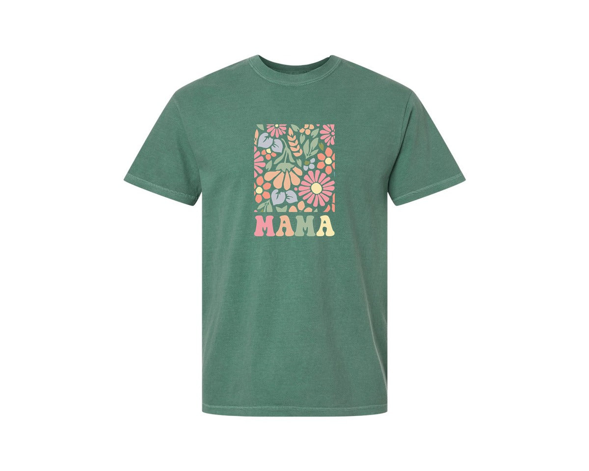brand:Comfort Colors|color:Light Green|Boho Floral Mama Mama Flower Graphic T-Shirt