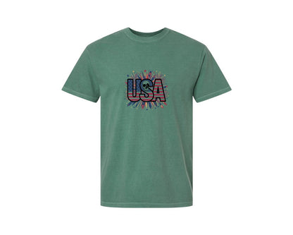 brand:Comfort Colors|color:Light Green|Usa Skull Fireworks 4Th Of July T Shirt 2 Graphic T-Shirt