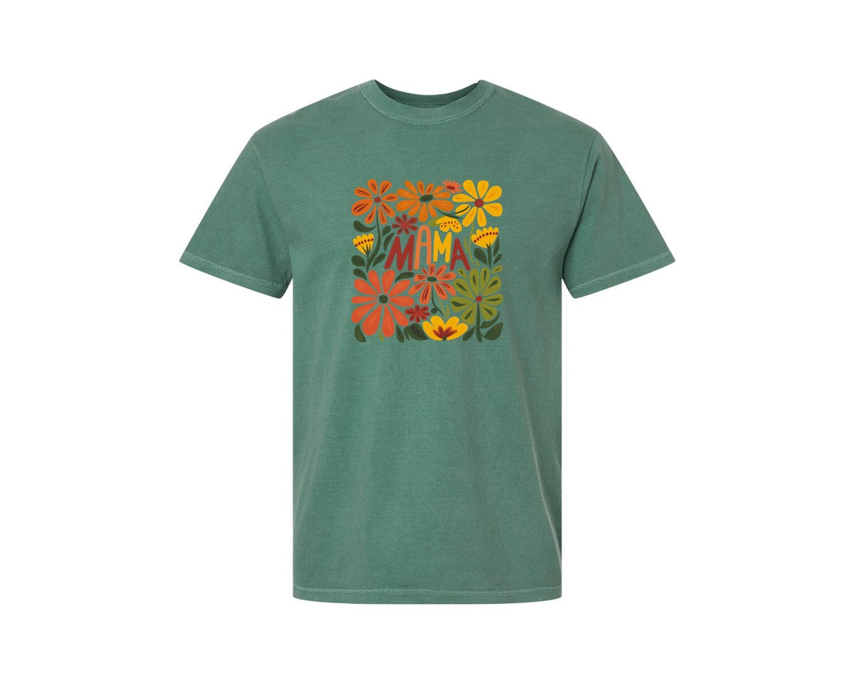 brand:Comfort Colors|color:Light Green|Retro Floral Mama Boho Mothers Day 3 Graphic T-Shirt