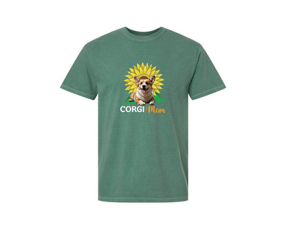 brand:Comfort Colors|color:Light Green|Corgi Mom Sunflower Graphic T-Shirt