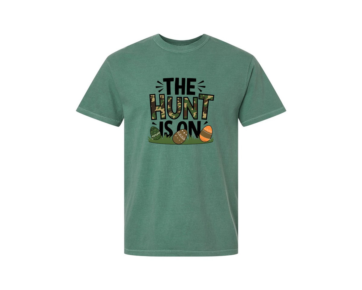 brand:Comfort Colors|color:Light Green|The Hunt Is On Camo Easter Egg Camo Graphic T-Shirt