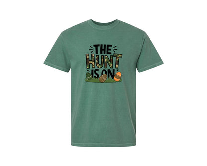 brand:Comfort Colors|color:Light Green|The Hunt Is On Camo Easter Egg Camo Graphic T-Shirt