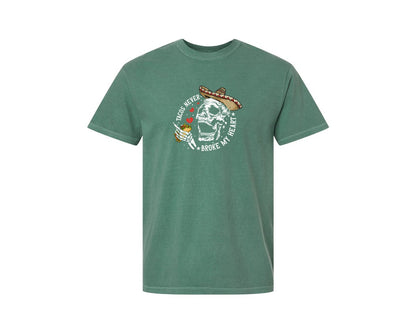 brand:Comfort Colors|color:Light Green|Tacos Never Broke My Heart Skeleton Graphic T-Shirt