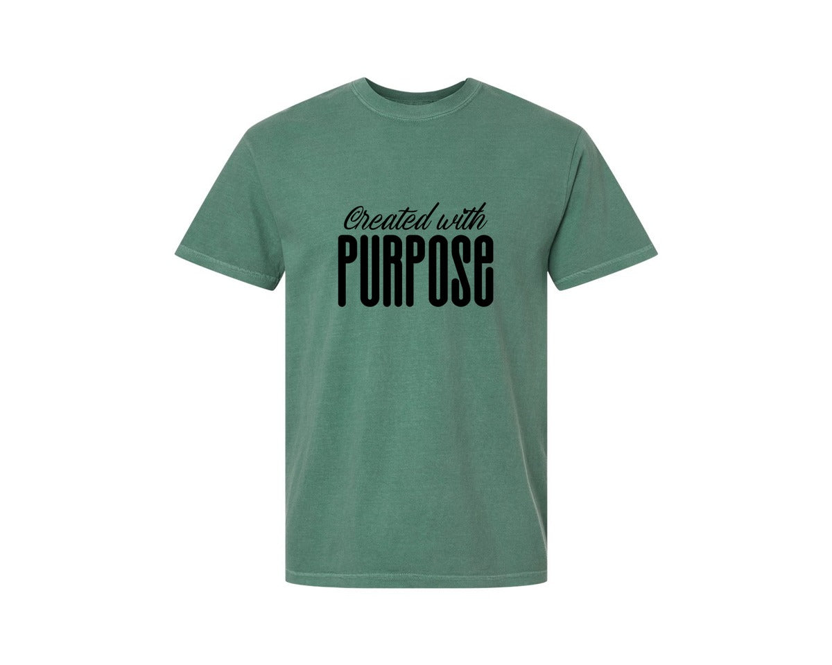 brand:Comfort Colors|color:Light Green|Created With Purpose Sleeve Design Graphic T-Shirt