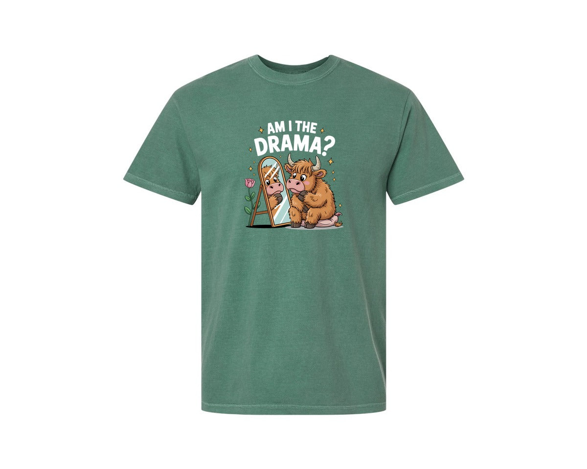 brand:Comfort Colors|color:Light Green|Am I The Drama Highland Cow Drama Queen Graphic T-Shirt