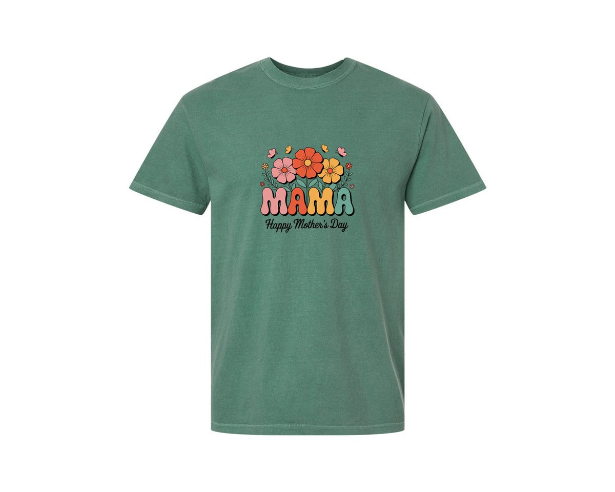 brand:Comfort Colors|color:Light Green|Retro Floral Mama Happy Mothers Day Graphic T-Shirt