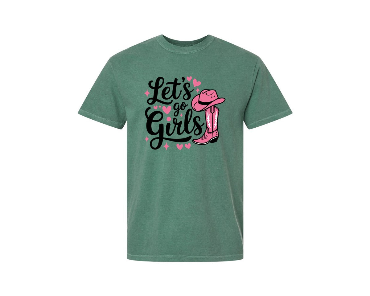 brand:Comfort Colors|color:Light Green|Lets Go Girls Western Cowgirl Graphic T-Shirt