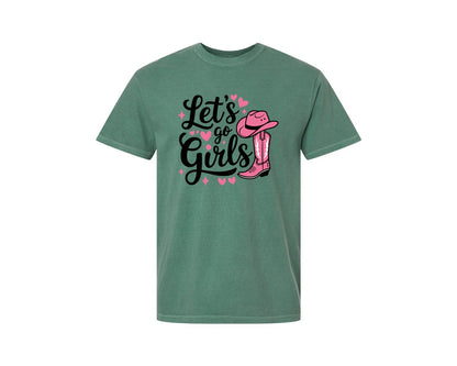 brand:Comfort Colors|color:Light Green|Lets Go Girls Western Cowgirl Graphic T-Shirt