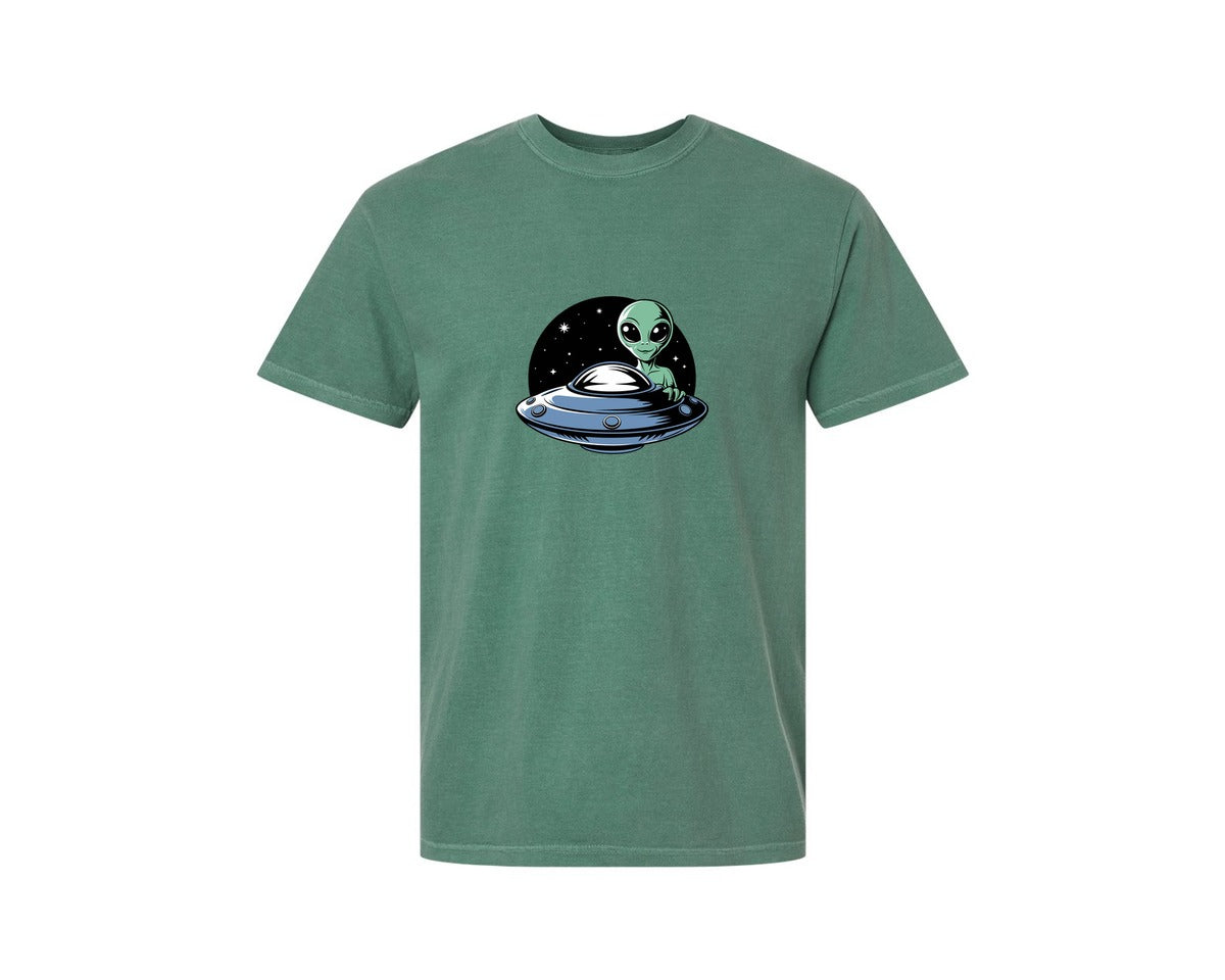 brand:Comfort Colors|color:Light Green|Retro Vintage Ufo Alien T Shirt Design 4 Graphic T-Shirt