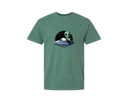 brand:Comfort Colors|color:Light Green|Retro Vintage Ufo Alien T Shirt Design 4 Graphic T-Shirt