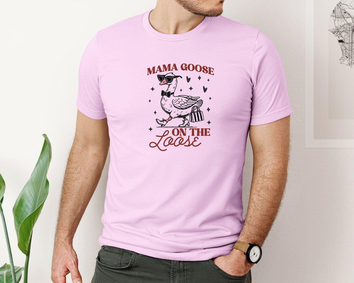 brand:Bella Canvas|color:Lilac|Mama Goose On The Loose Pngtrendy Funny Graphic T-Shirt