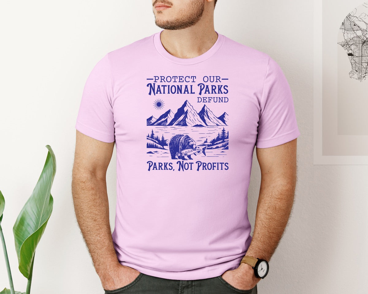 brand:Bella Canvas|color:Lilac|Protect Our National Parks Defund Doge Graphic T-Shirt