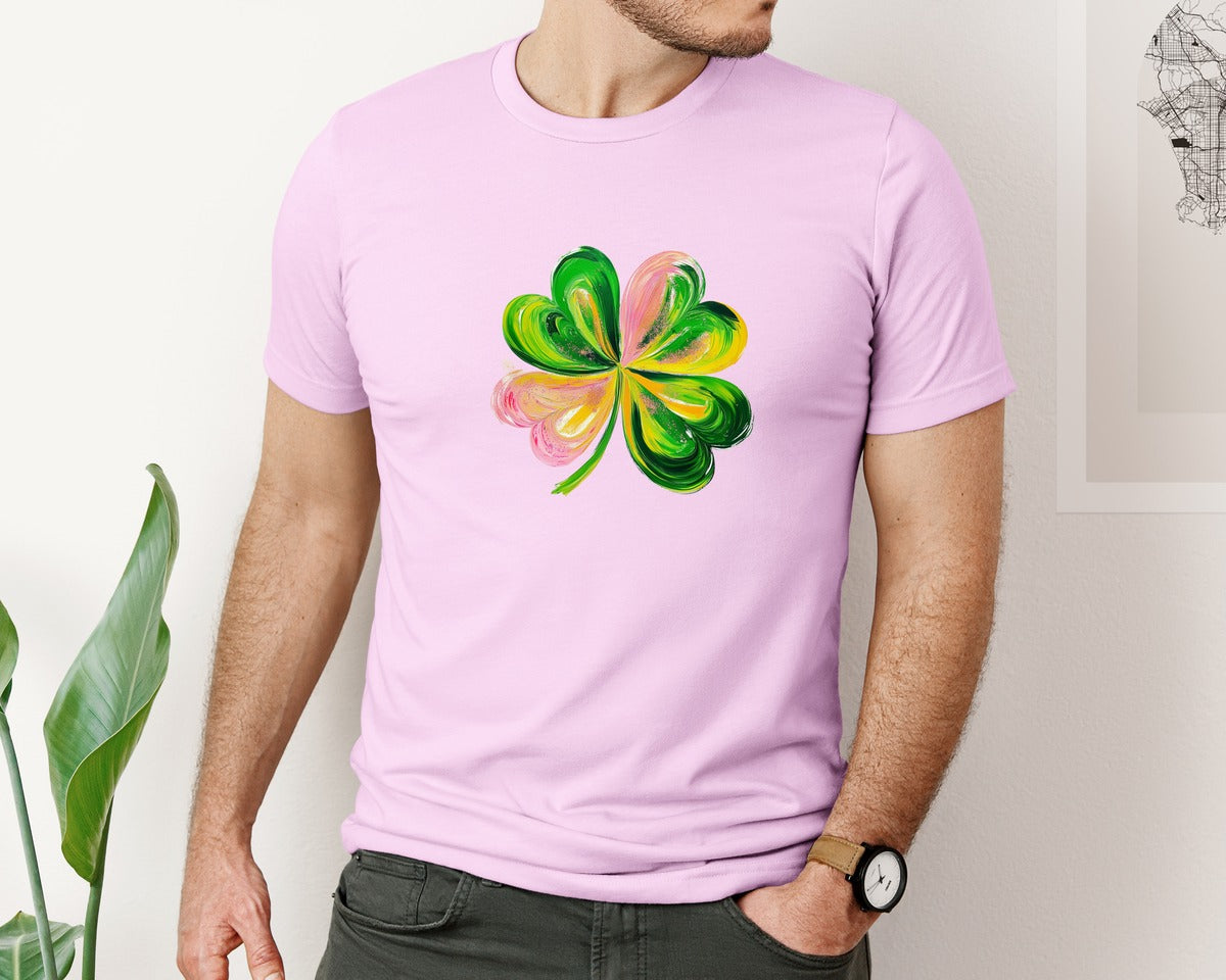 brand:Bella Canvas|color:Lilac|Brushstroke Shamrock Graphic T-Shirt