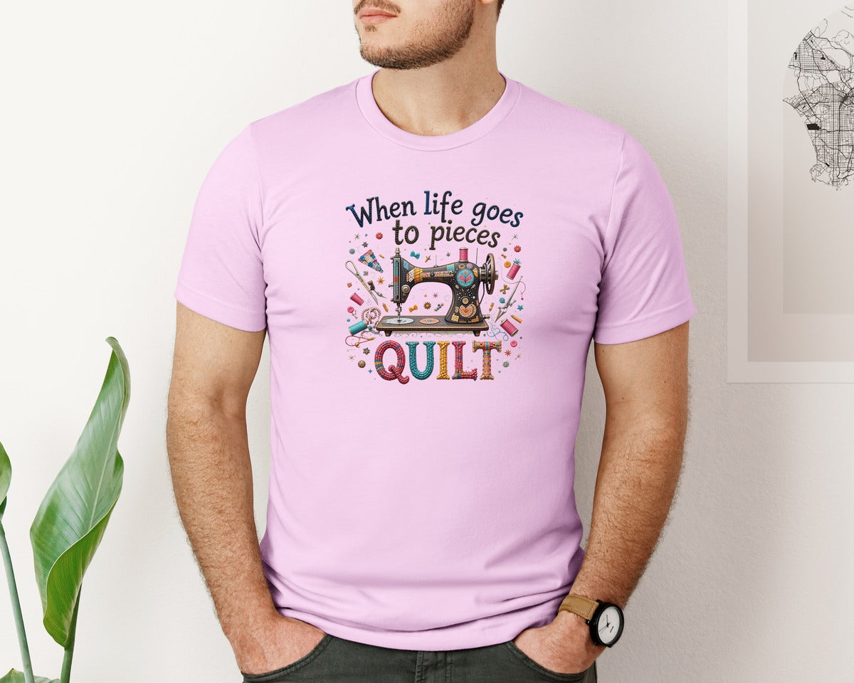 brand:Bella Canvas|color:Lilac|Quilting When Life Goes To Pieces Graphic T-Shirt