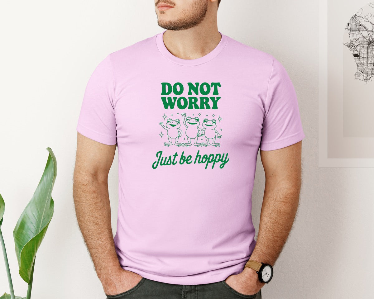 brand:Bella Canvas|color:Lilac|Do Not Worry Just Be Hoppy Frog T Shirt 2 Graphic T-Shirt