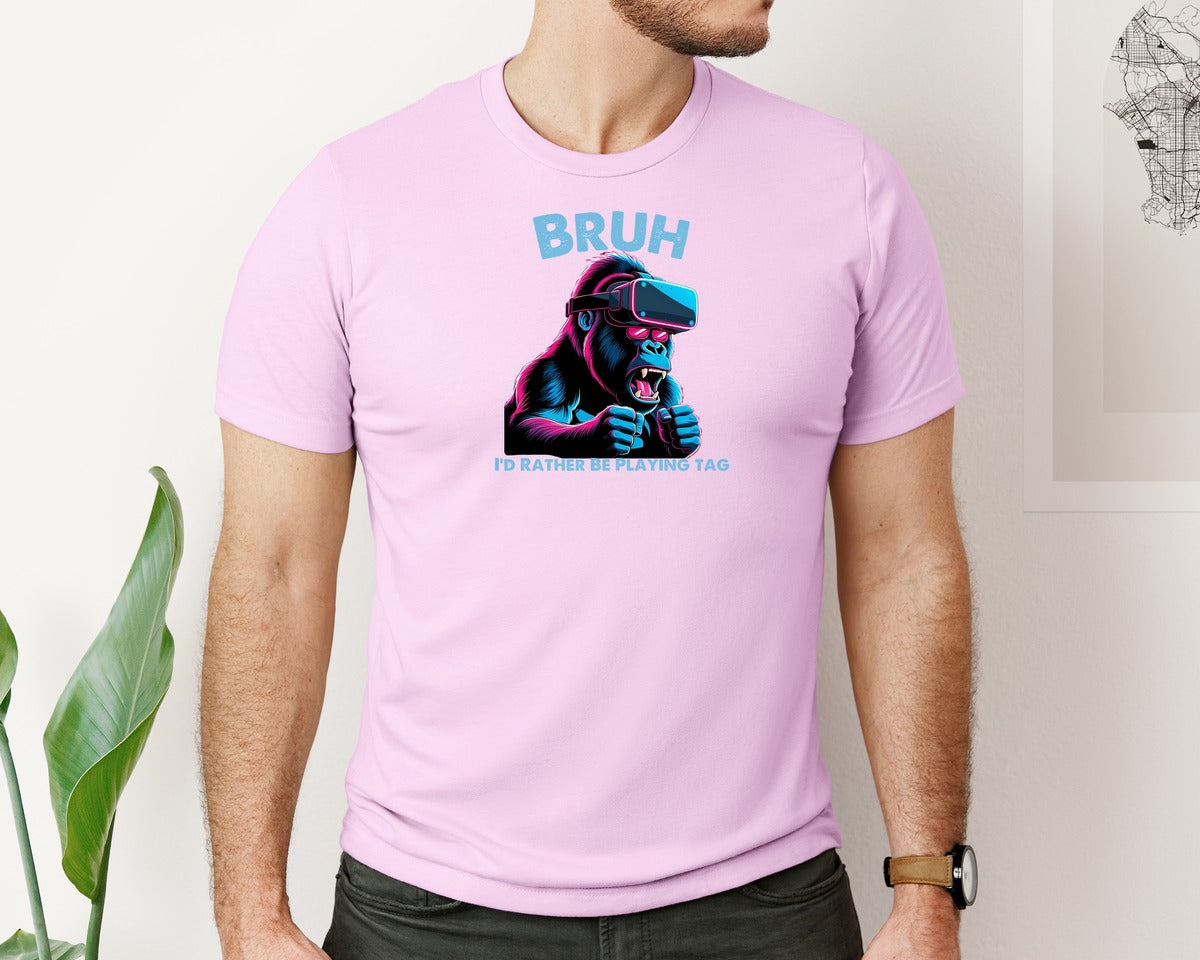 brand:Bella Canvas|color:Lilac|Bruh Id Rather Be Playing Tag T Shirt Graphic T-Shirt