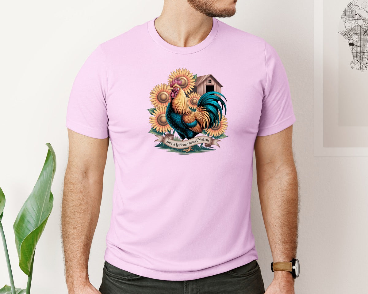 brand:Bella Canvas|color:Lilac|Just A Girl Who Loves Chickens 10 Graphic T-Shirt