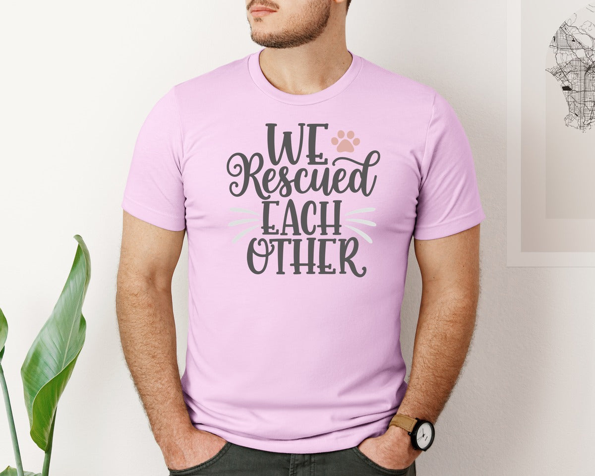 brand:Bella Canvas|color:Lilac|We Rescued Each Other Cute Cat Quote Graphic T-Shirt