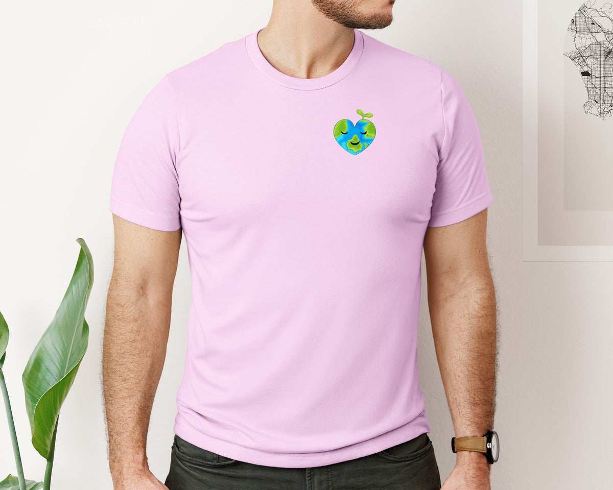 brand:Bella Canvas|color:Lilac|Love Heart Earth Globe Pocket Design Graphic T-Shirt
