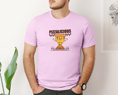 brand:Bella Canvas|color:Lilac|Vintage Slice Pizza Cartoon Character Graphic T-Shirt