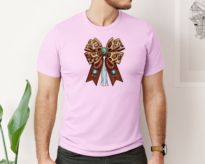 brand:Bella Canvas|color:Lilac|Western Leopard Bow Bohemian Coquette Graphic T-Shirt