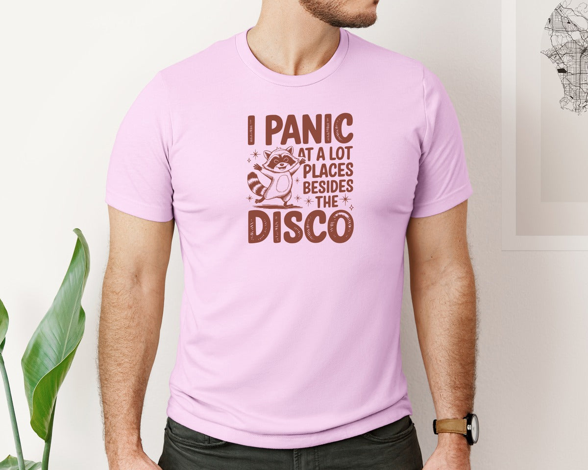brand:Bella Canvas|color:Lilac|I Panic At Lot Places Besides The Disco 2 Graphic T-Shirt