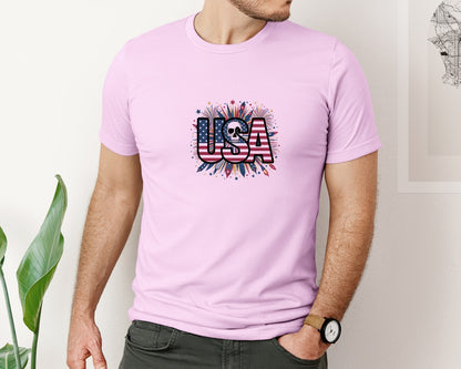 brand:Bella Canvas|color:Lilac|Usa Skull Fireworks 4Th Of July T Shirt 2 Graphic T-Shirt