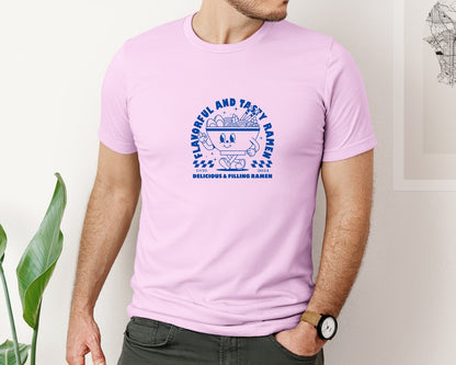 brand:Bella Canvas|color:Lilac|Retro Ramen Noodle Cartoon Mascot Design Graphic T-Shirt