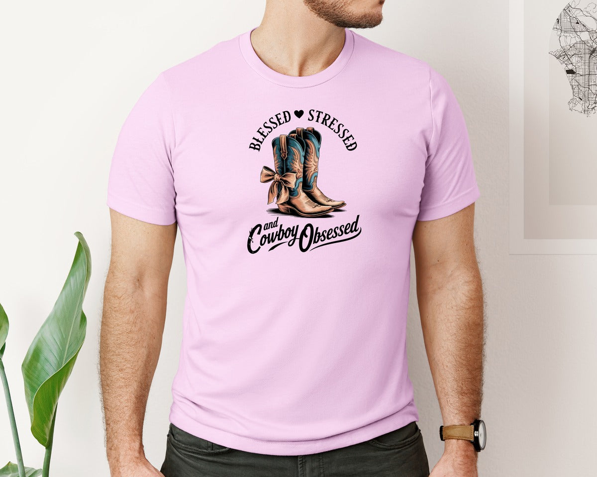 brand:Bella Canvas|color:Lilac|Blessed Stressed Mom Western Mothers Day 3 Graphic T-Shirt