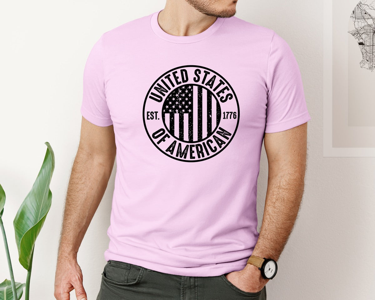 brand:Bella Canvas|color:Lilac|United States Of America Patriotic Graphic T-Shirt