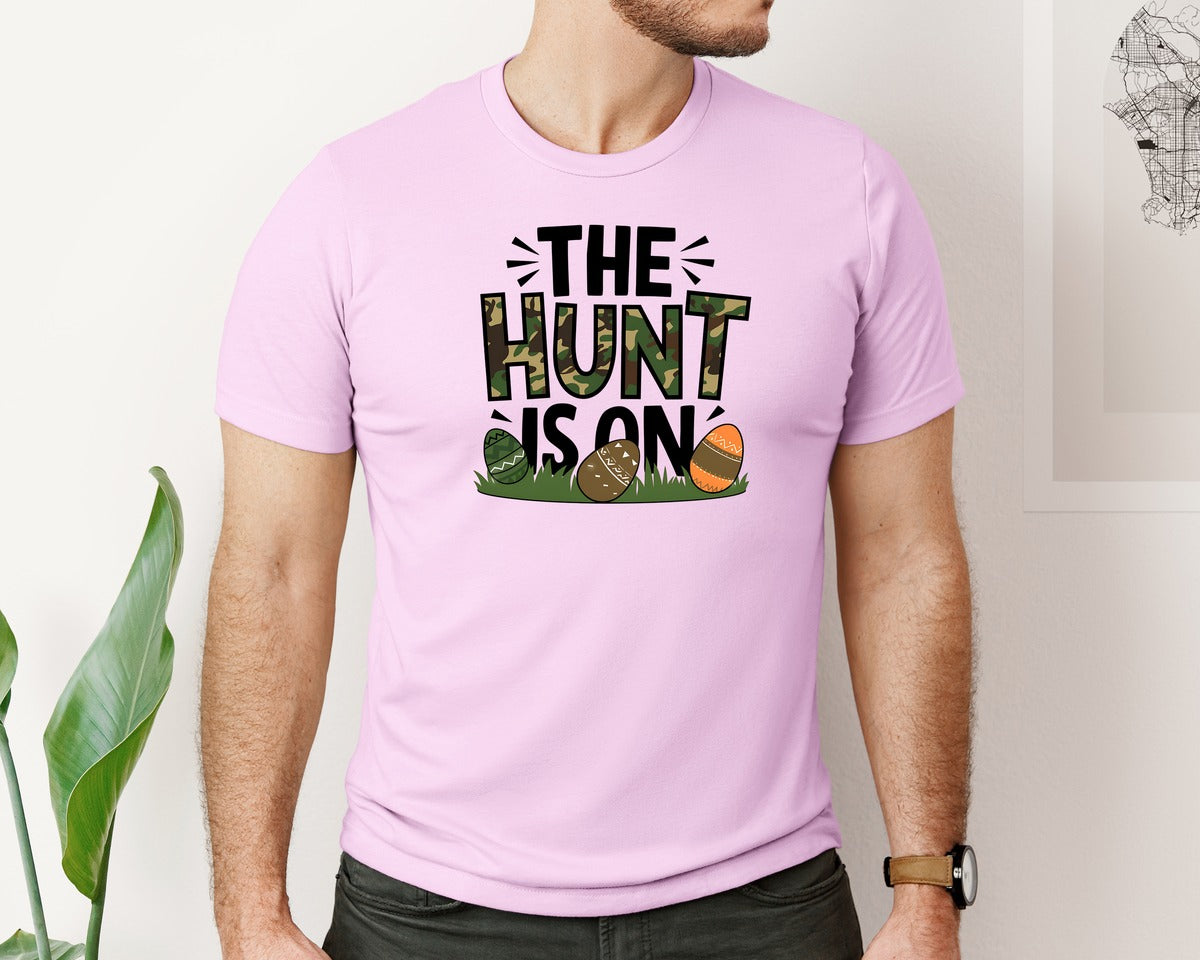 brand:Bella Canvas|color:Lilac|The Hunt Is On Camo Easter Egg Camo Graphic T-Shirt