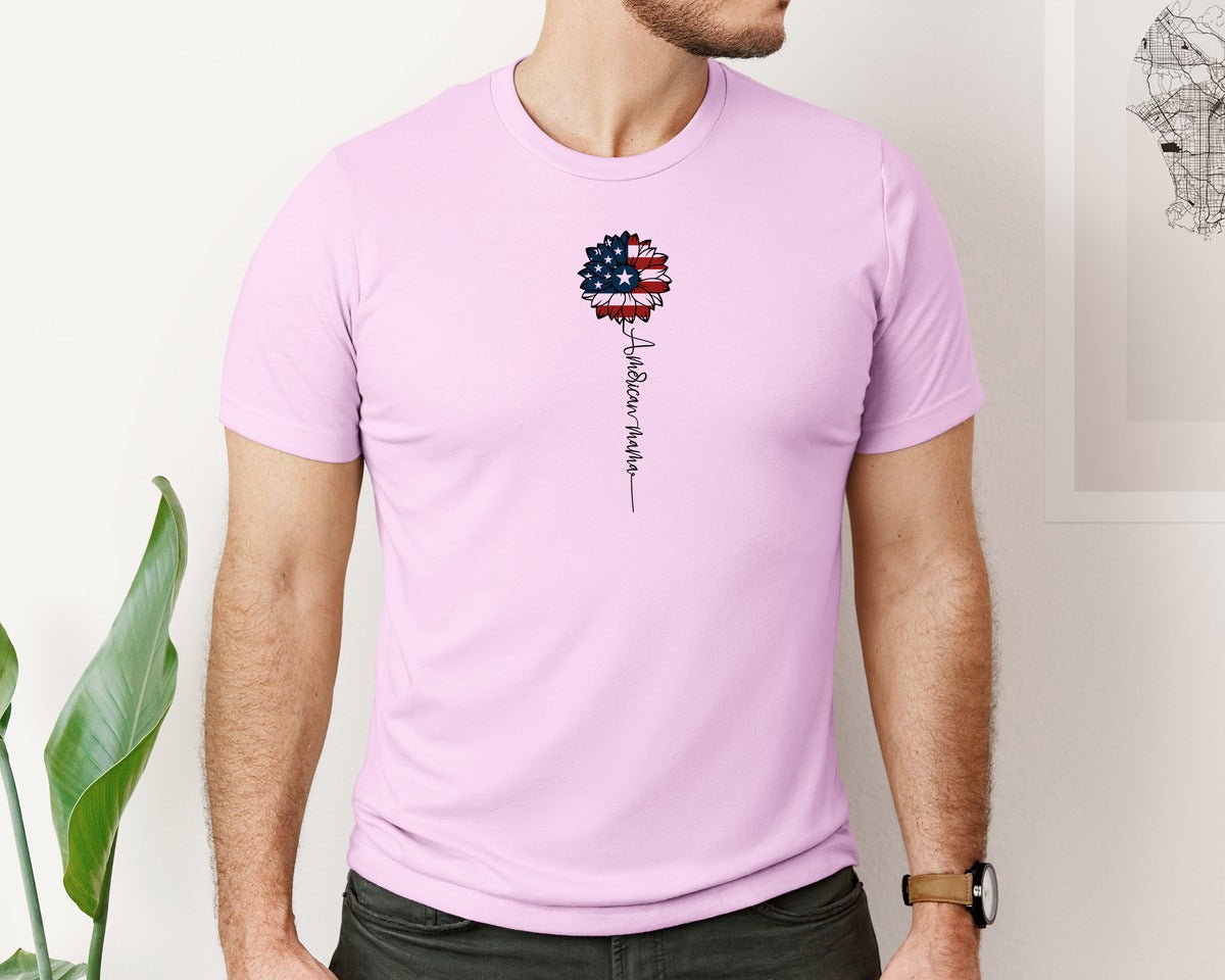 brand:Bella Canvas|color:Lilac|American Mama Sunflower 4Th Of July Graphic T-Shirt