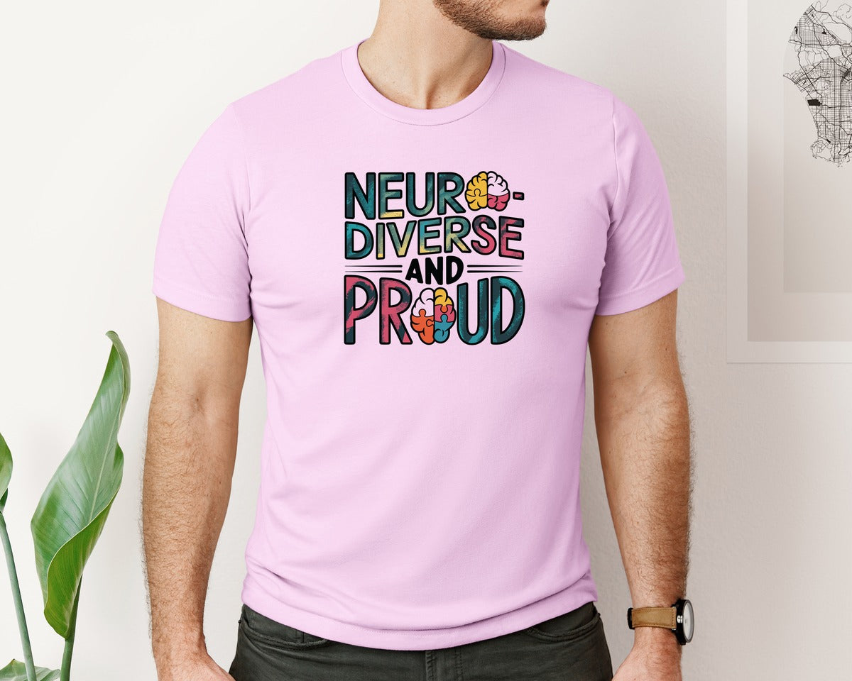 brand:Bella Canvas|color:Lilac|Neuro Diverse And Proud Autism Shirt Graphic T-Shirt