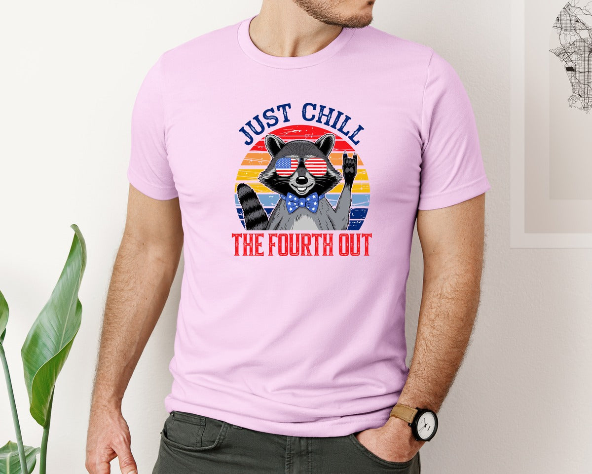 brand:Bella Canvas|color:Lilac|Retro Raccoon 4Th Of July Chill Vibes Graphic T-Shirt