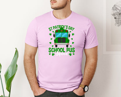 brand:Bella Canvas|color:Lilac|St Patricks Day School Bus Squad School 2 Graphic T-Shirt
