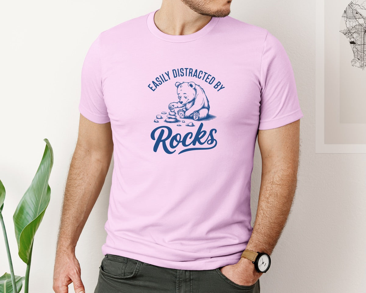brand:Bella Canvas|color:Lilac|Easily Distracted By Rocks Design Graphic T-Shirt