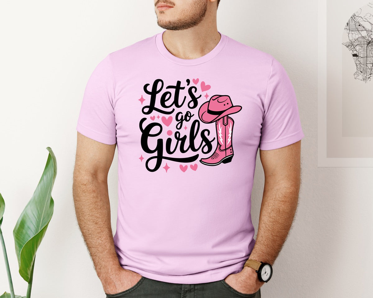 brand:Bella Canvas|color:Lilac|Lets Go Girls Western Cowgirl Graphic T-Shirt