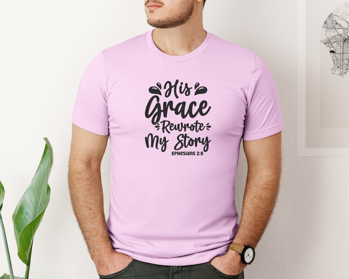 brand:Bella Canvas|color:Lilac|His Grace Rewrites My Story Graphic T-Shirt
