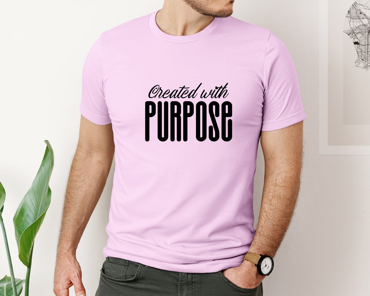 brand:Bella Canvas|color:Lilac|Created With Purpose Sleeve Design Graphic T-Shirt