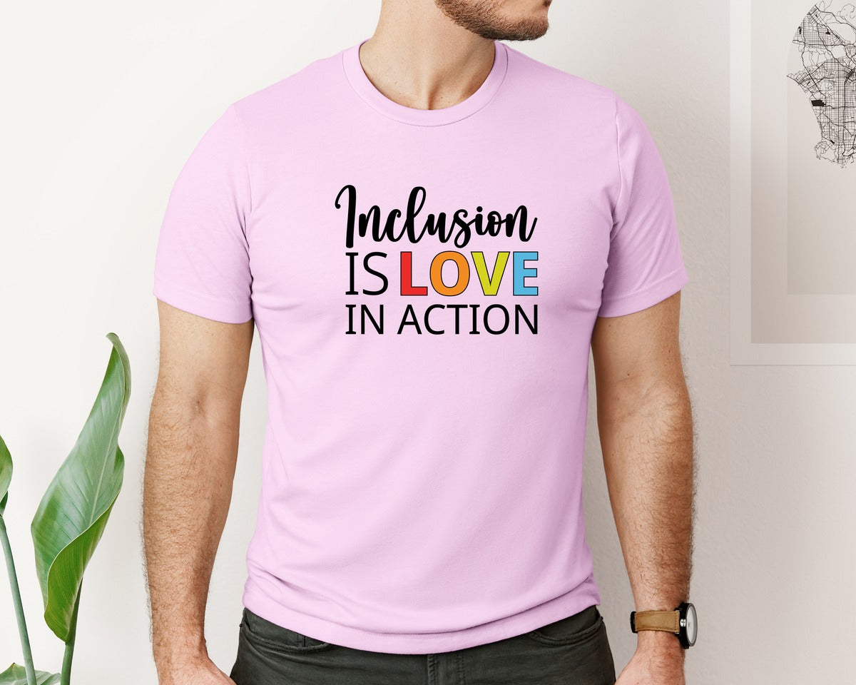 brand:Bella Canvas|color:Lilac|Inclusion Is Love In Action T Shirt Graphic T-Shirt