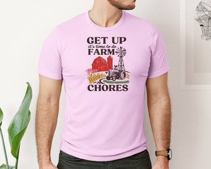brand:Bella Canvas|color:Lilac|Get Up Its Time To Do Farm Chores 2 Graphic T-Shirt
