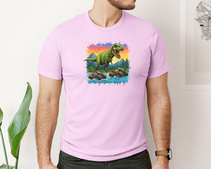brand:Bella Canvas|color:Lilac|Dinosaur Monster Truck T Rex Graphic T-Shirt