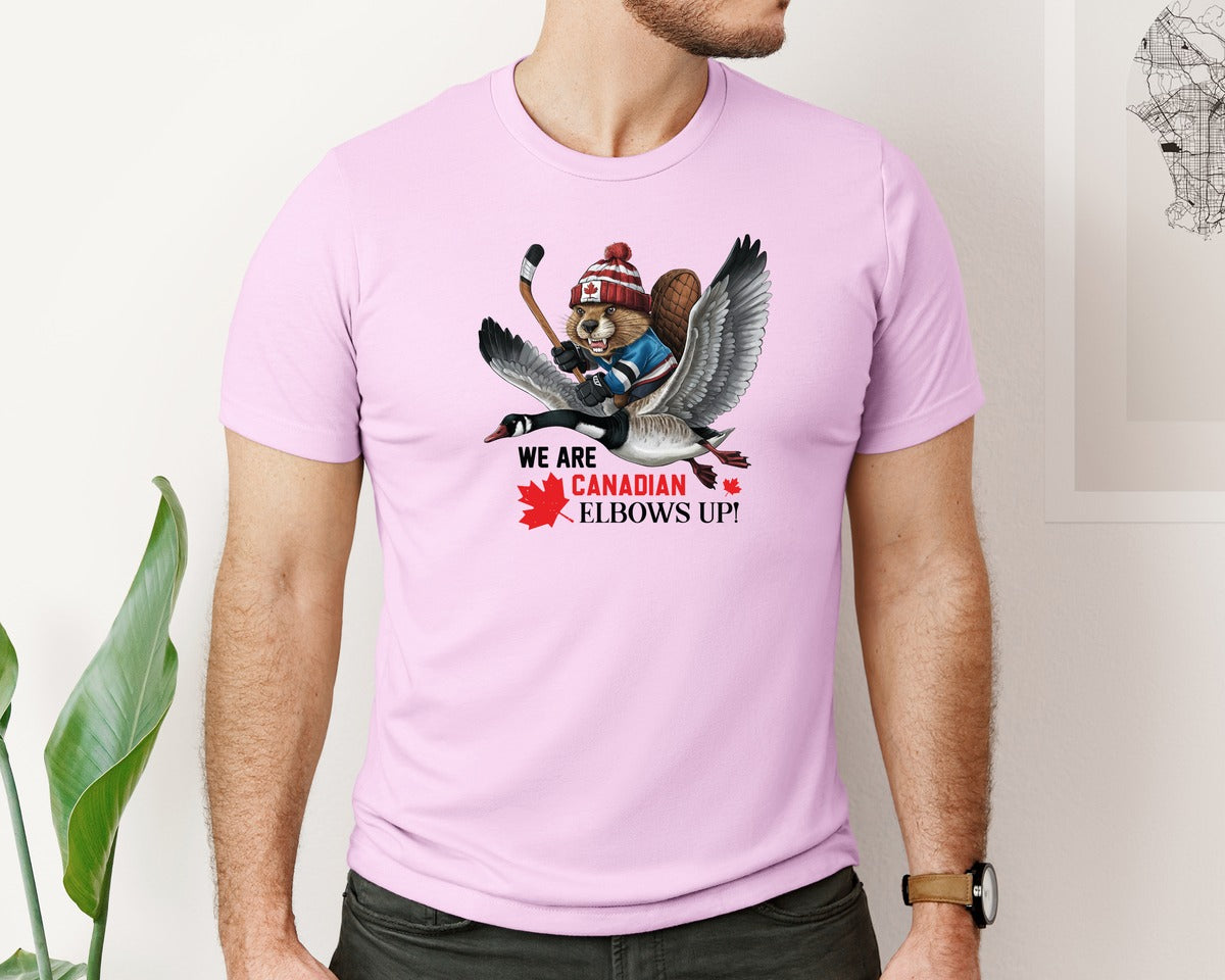 brand:Bella Canvas|color:Lilac|We Are Canada Elbows Up 2 Graphic T-Shirt