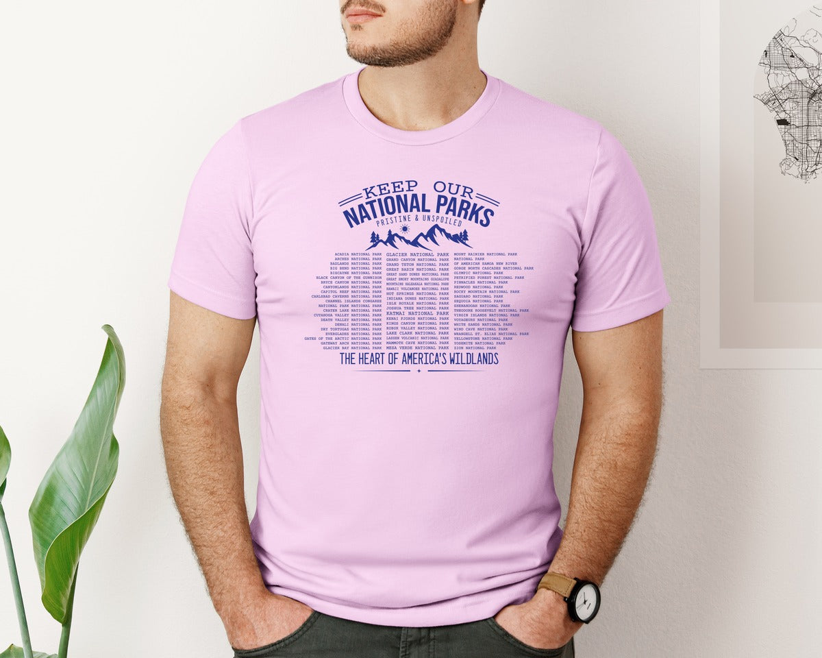 brand:Bella Canvas|color:Lilac|Keep Our National Parks Pristine And Graphic T-Shirt