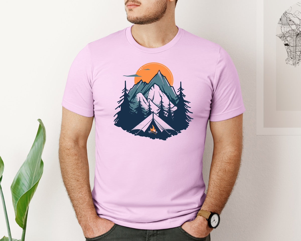 brand:Bella Canvas|color:Lilac|Sunset Camping Adventure T Shirt Design 8 Graphic T-Shirt