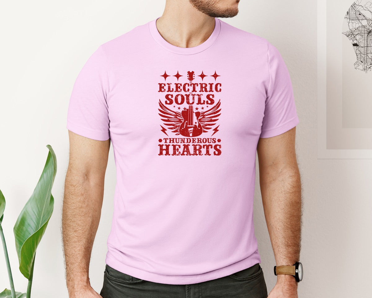brand:Bella Canvas|color:Lilac|Electric Souls Thunderous Hearts Graphic T-Shirt