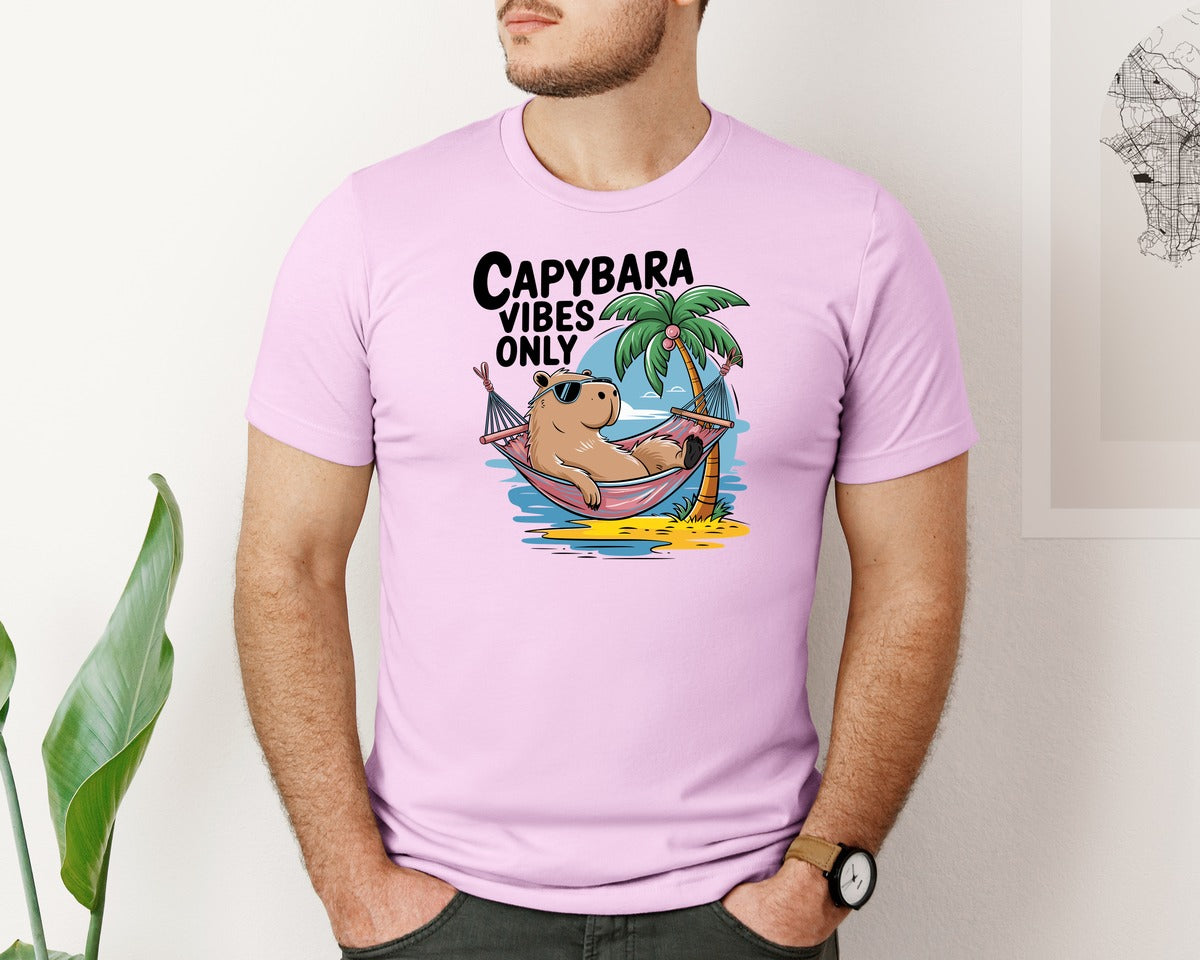 brand:Bella Canvas|color:Lilac|Capybara Vibes Only Summer T Shirt Print Graphic T-Shirt
