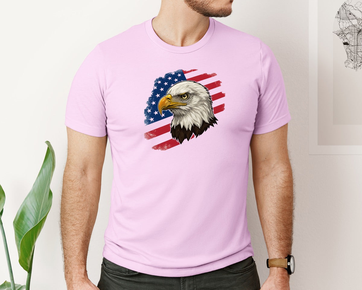 brand:Bella Canvas|color:Lilac|American Eagle With Flag Patriotic Graphic T-Shirt