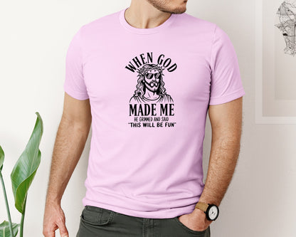 brand:Bella Canvas|color:Lilac|God Humor Christian Faith Graphic T-Shirt